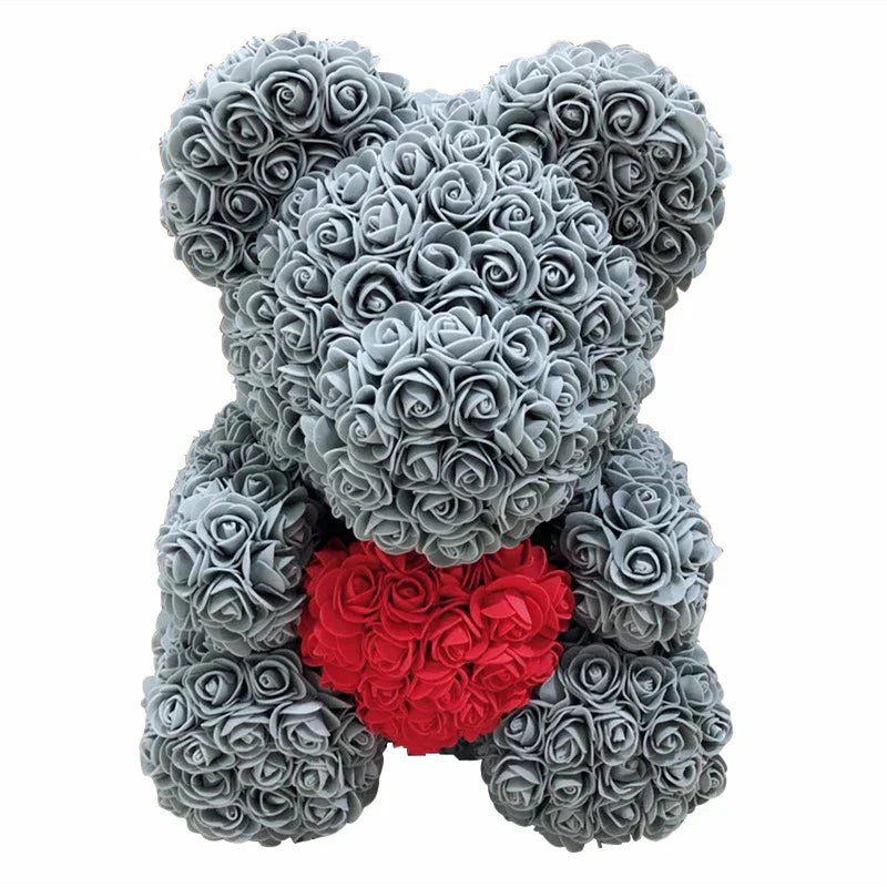 Handmade Rose Teddy Bear Bouquet 40cm Red PE Foam Roses Romantic Gift Keepsake