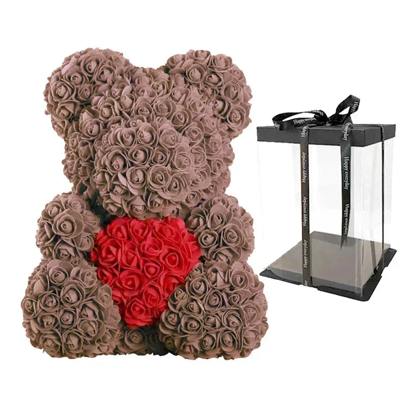 Handmade Rose Teddy Bear Bouquet 40cm Red PE Foam Roses Romantic Gift Keepsake