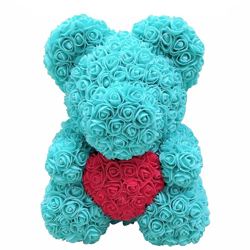 Handmade Rose Teddy Bear Bouquet 40cm Red PE Foam Roses Romantic Gift Keepsake