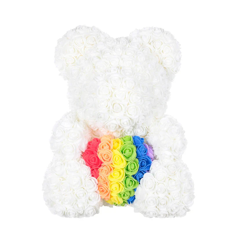 Handmade Rose Teddy Bear Bouquet 40cm Red PE Foam Roses Romantic Gift Keepsake