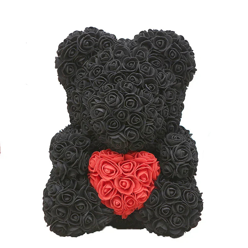 Handmade Rose Teddy Bear Bouquet 40cm Red PE Foam Roses Romantic Gift Keepsake