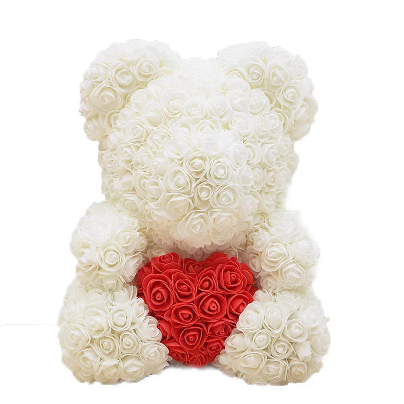 Handmade Rose Teddy Bear Bouquet 40cm Red PE Foam Roses Romantic Gift Keepsake