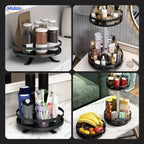 Rotating Storage Rack 360° Stainless Steel Adjustable Height Compact Organizer Black