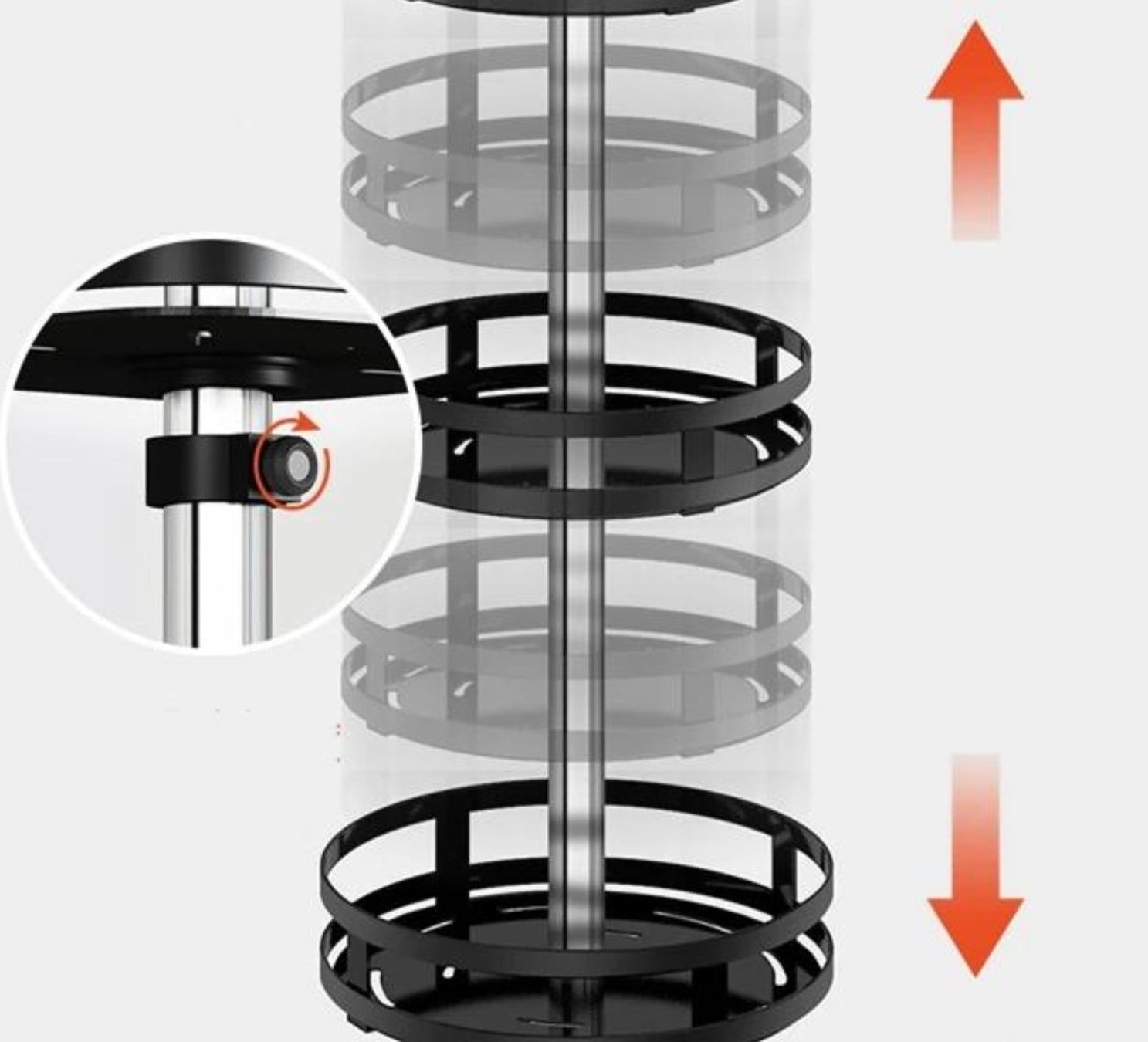Rotating Storage Rack 360° Stainless Steel Adjustable Height Compact Organizer Black