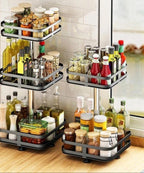 Rotating Storage Rack 360° Stainless Steel Adjustable Height Compact Organizer Black