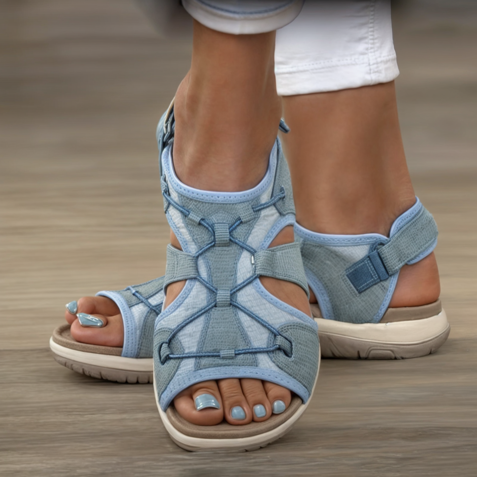 Round Open Toe Sandals with Cushioned Support and Shock Absorption for Plantar Fasciitis Pain Relief