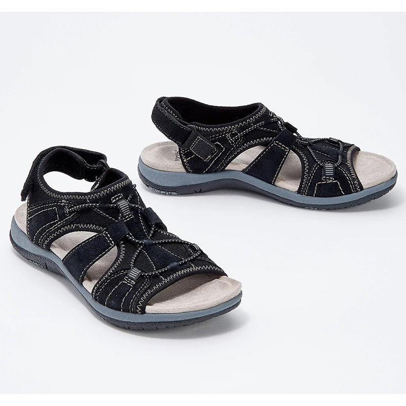 Round Open Toe Sandals with Cushioned Support and Shock Absorption for Plantar Fasciitis Pain Relief