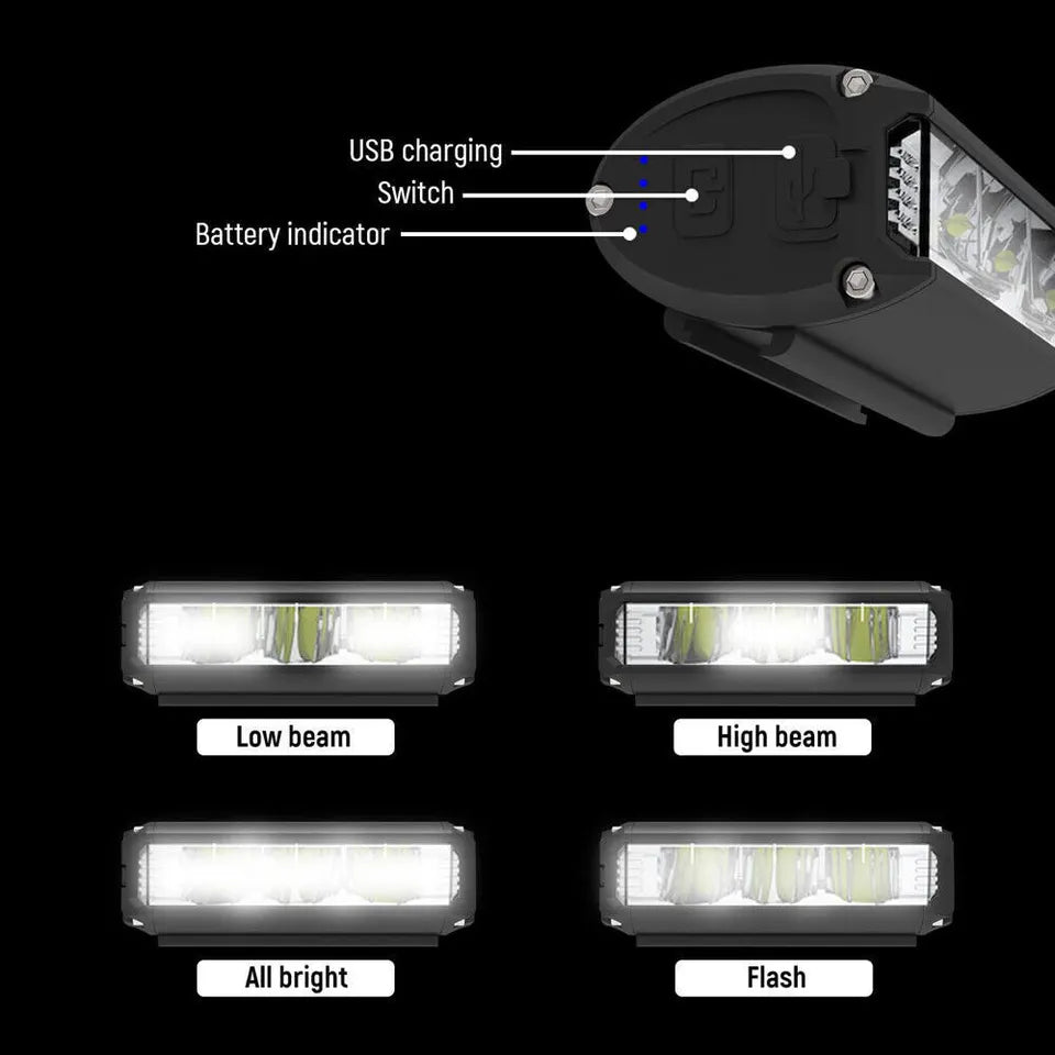 Super Bright LED Bike Headlight Front Light USB Rechargeable 900-2600 Lumens Waterproof Black Aluminum