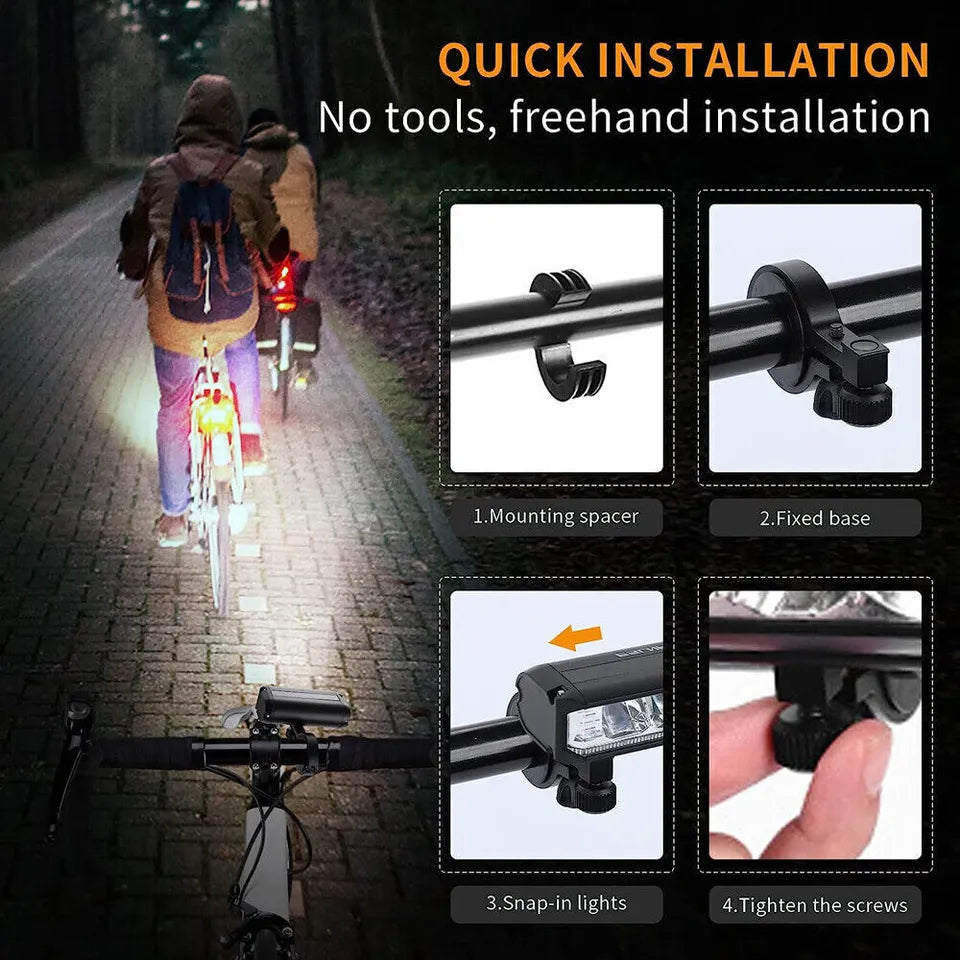 Super Bright LED Bike Headlight Front Light USB Rechargeable 900-2600 Lumens Waterproof Black Aluminum