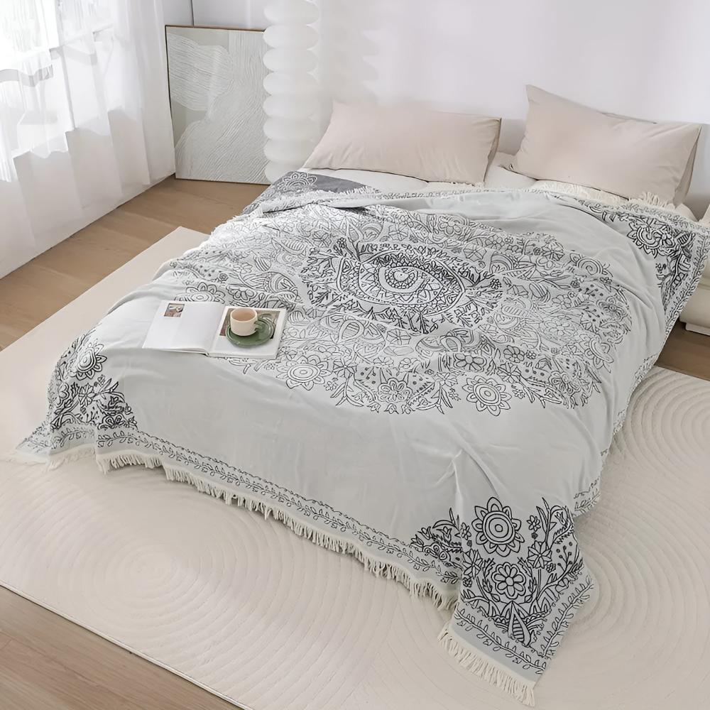 Scandi Chic Cotton Blanket Reversible Jacquard Pattern Soft Woven Throw for Home Decor