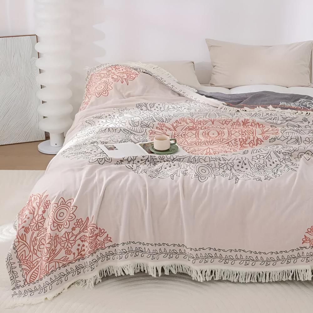 Scandi Chic Cotton Blanket Reversible Jacquard Pattern Soft Woven Throw for Home Decor