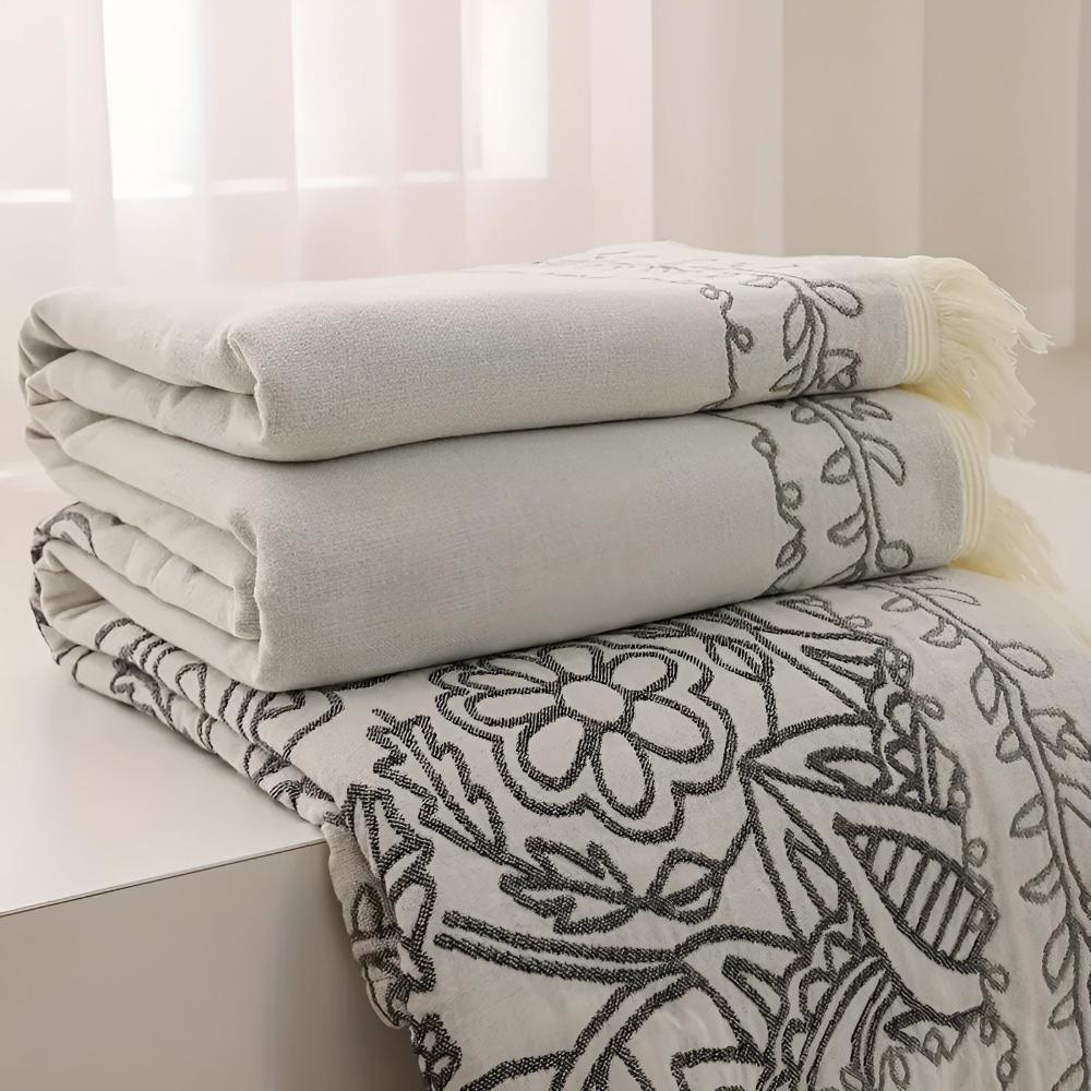 Scandi Chic Cotton Blanket Reversible Jacquard Pattern Soft Woven Throw for Home Decor