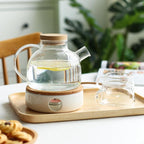 Harrow Scandinavian Glass Teapot Set Borosilicate Glass 1000ml or 1800ml with Cups Oak Tray and Warmer