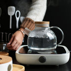 Harrow Scandinavian Glass Teapot Set Borosilicate Glass 1000ml or 1800ml with Cups Oak Tray and Warmer