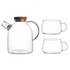 Harrow Scandinavian Glass Teapot Set Borosilicate Glass 1000ml or 1800ml with Cups Oak Tray and Warmer