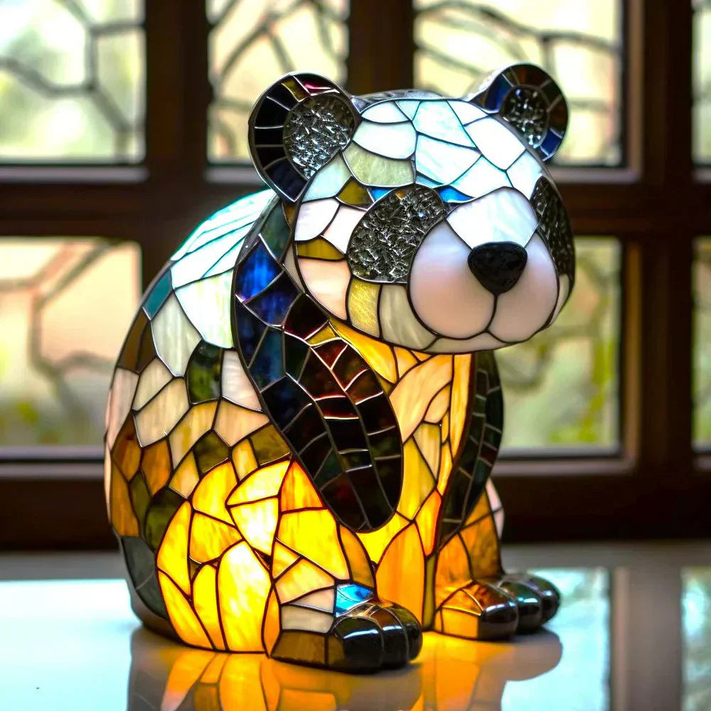 Sculptural Glass Table Lamp with Animal Motifs Stained Glass Amber Green Blue Light