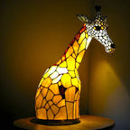 Sculptural Glass Table Lamp with Animal Motifs Stained Glass Amber Green Blue Light