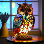 Sculptural Glass Table Lamp with Animal Motifs Stained Glass Amber Green Blue Light