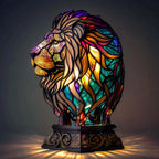 Sculptural Glass Table Lamp with Animal Motifs Stained Glass Amber Green Blue Light