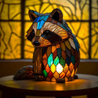 Sculptural Glass Table Lamp with Animal Motifs Stained Glass Amber Green Blue Light