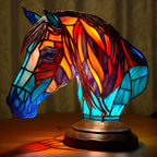 Sculptural Glass Table Lamp with Animal Motifs Stained Glass Amber Green Blue Light