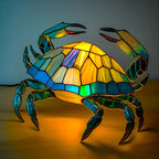 Sculptural Glass Table Lamp with Animal Motifs Stained Glass Amber Green Blue Light