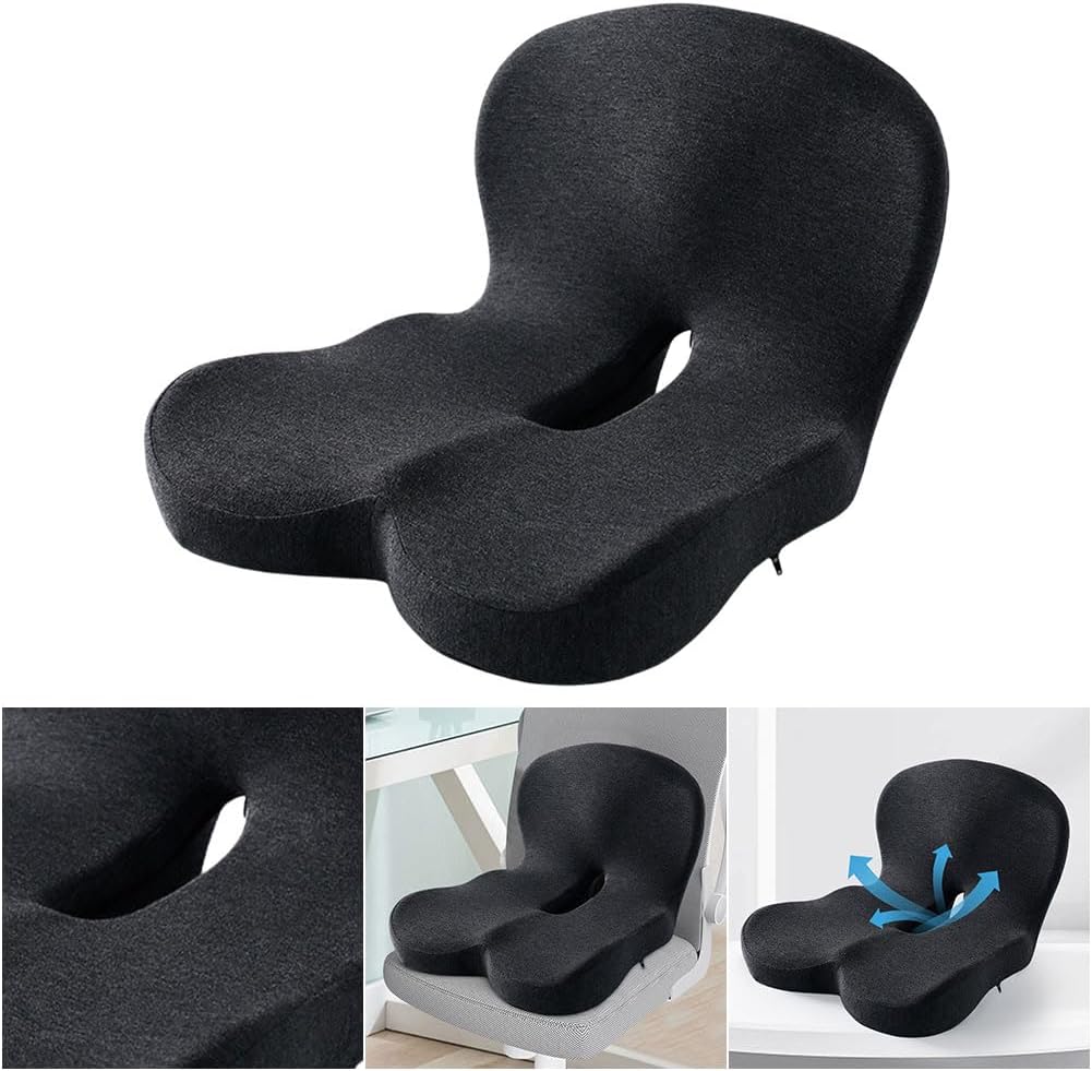 Seat Cushion with Memory Foam Lumbar Support Ergonomic Office and Car Seat Pad for Back Pain Relief