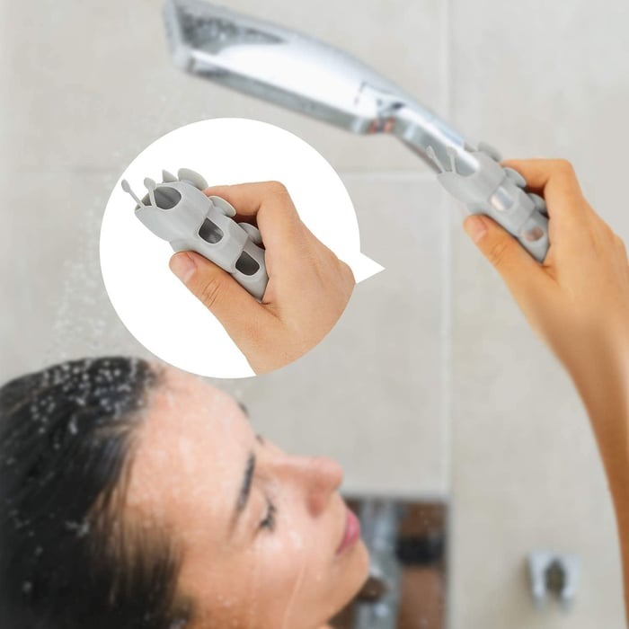 Adjustable Silicone Shower Head Holder with Suction Cup Wall Mount, White or Gray, Universal Fit