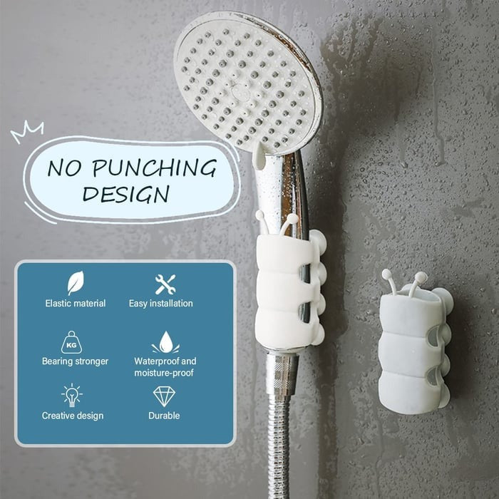 Adjustable Silicone Shower Head Holder with Suction Cup Wall Mount, White or Gray, Universal Fit