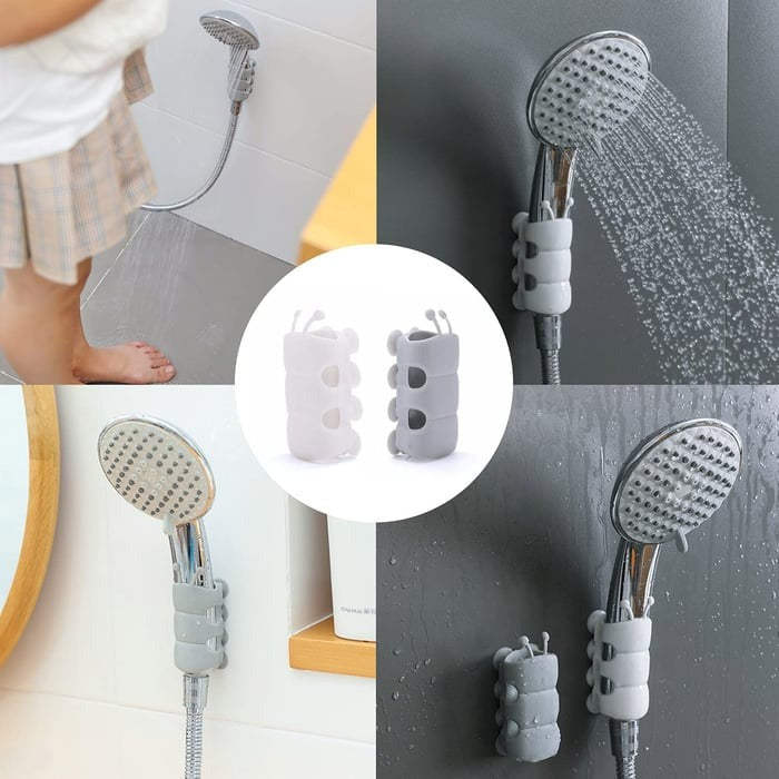 Adjustable Silicone Shower Head Holder with Suction Cup Wall Mount, White or Gray, Universal Fit