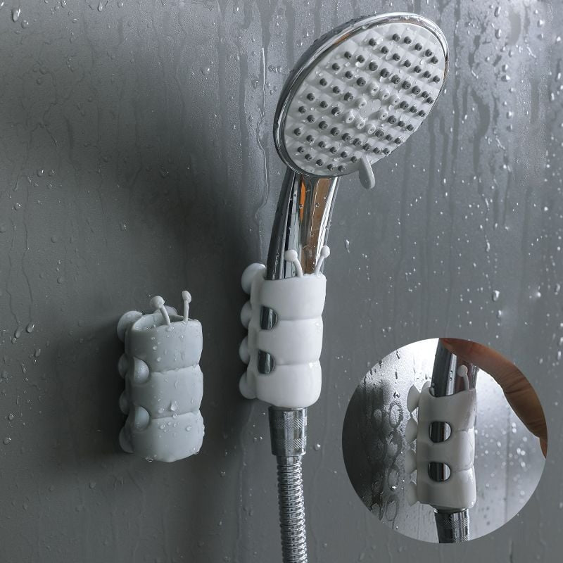 Adjustable Silicone Shower Head Holder with Suction Cup Wall Mount, White or Gray, Universal Fit