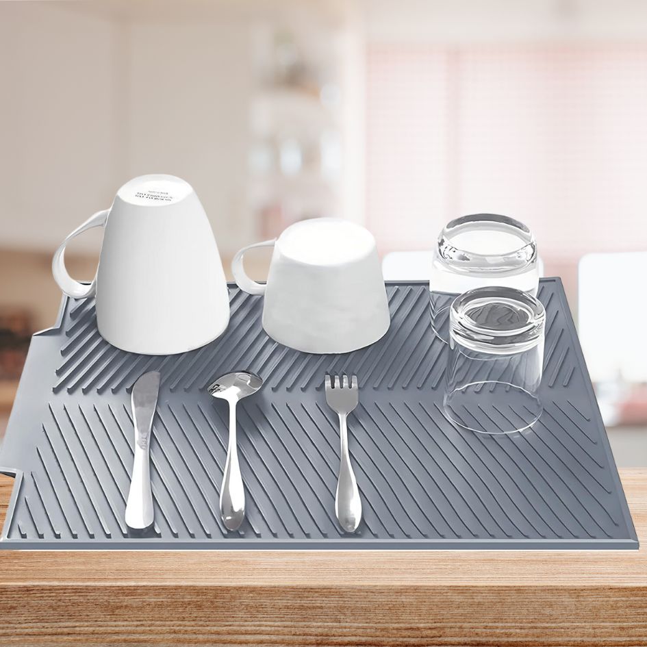 Silicone Dish Drying Mat Non-Slip Flexible Kitchen Draining Mat Heat Resistant Roll-Up