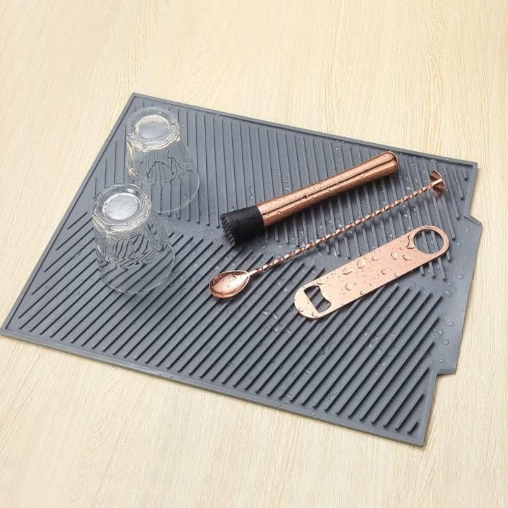 Silicone Dish Drying Mat Non-Slip Flexible Kitchen Draining Mat Heat Resistant Roll-Up