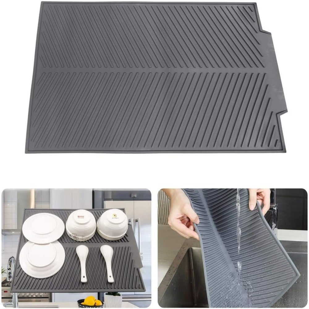 Silicone Dish Drying Mat Non-Slip Flexible Kitchen Draining Mat Heat Resistant Roll-Up