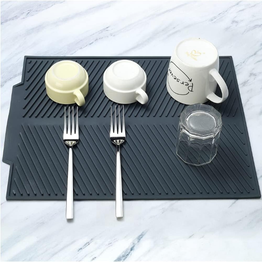 Silicone Dish Drying Mat Non-Slip Flexible Kitchen Draining Mat Heat Resistant Roll-Up