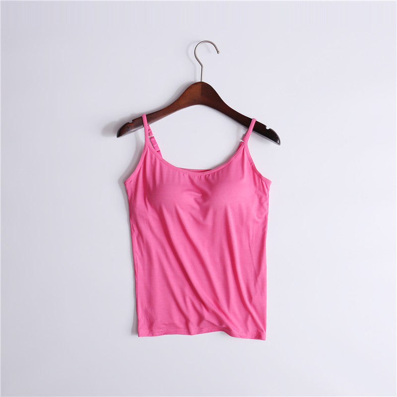 Tank Top with Built-In Shelf Bra Viscose Fiber Adjustable Straps Multiple Colors