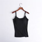 Tank Top with Built-In Shelf Bra Viscose Fiber Adjustable Straps Multiple Colors