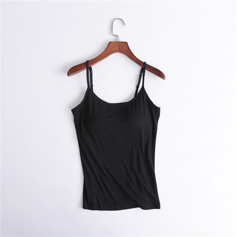 Tank Top with Built-In Shelf Bra Viscose Fiber Adjustable Straps Multiple Colors