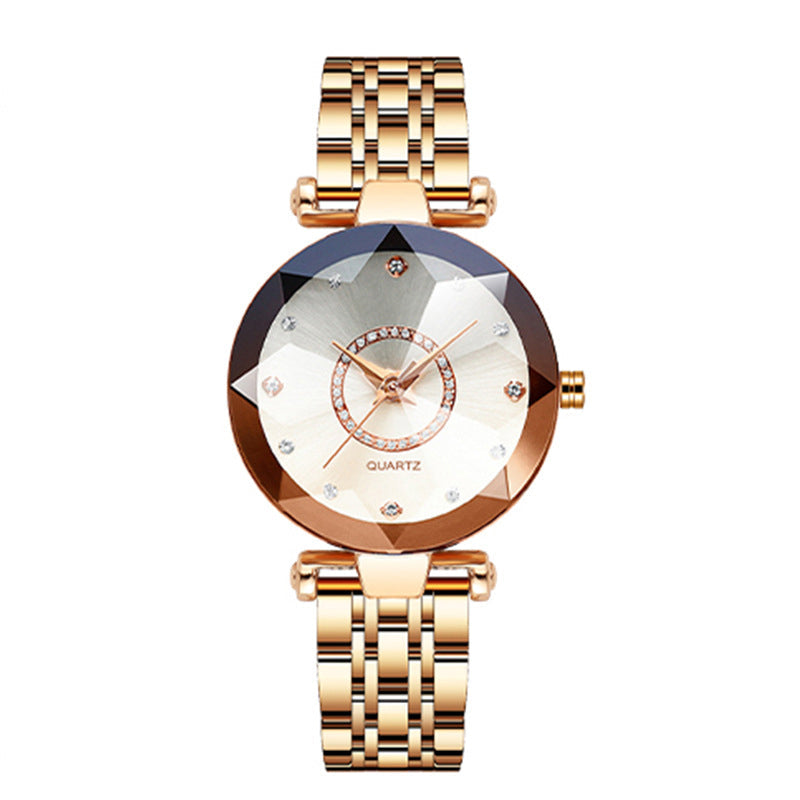 Ladies Waterproof Quartz Watch Stainless Steel Strap Starry Diamond Dial 26mm
