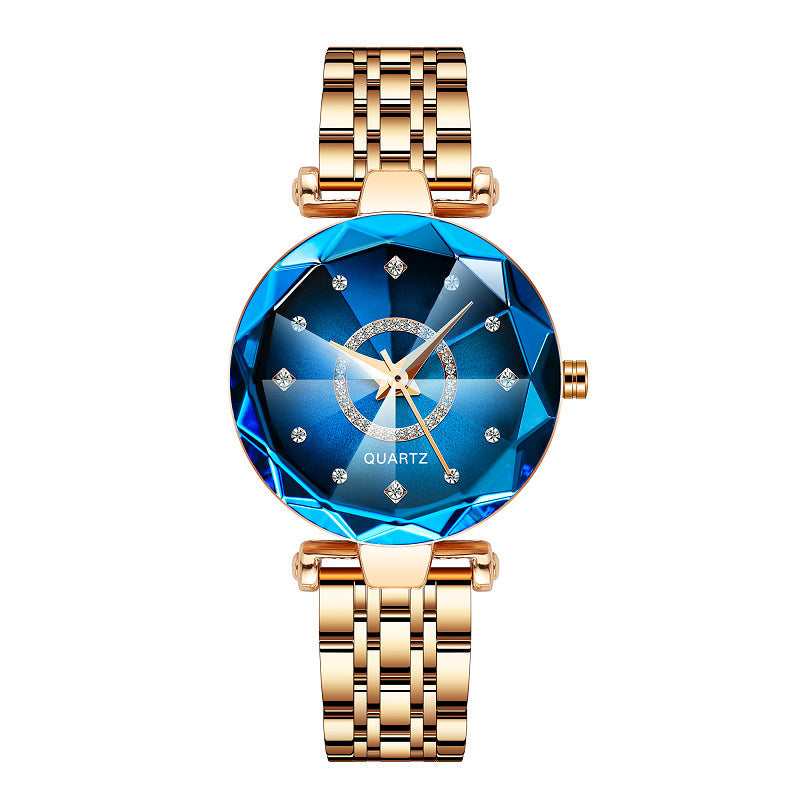 Ladies Waterproof Quartz Watch Stainless Steel Strap Starry Diamond Dial 26mm