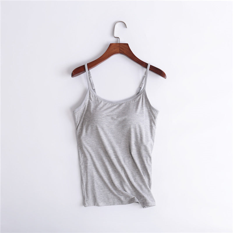 Tank Top with Built-In Shelf Bra Viscose Fiber Adjustable Straps Multiple Colors