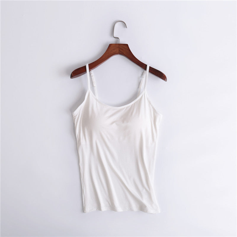 Tank Top with Built-In Shelf Bra Viscose Fiber Adjustable Straps Multiple Colors