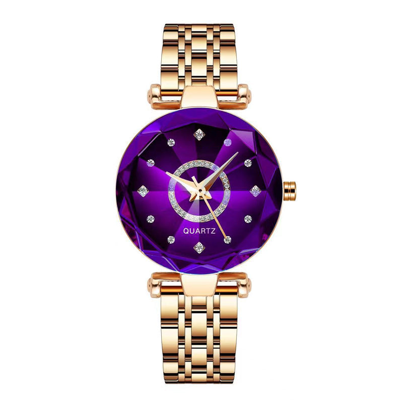 Ladies Waterproof Quartz Watch Stainless Steel Strap Starry Diamond Dial 26mm