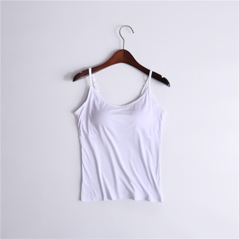 Tank Top with Built-In Shelf Bra Viscose Fiber Adjustable Straps Multiple Colors