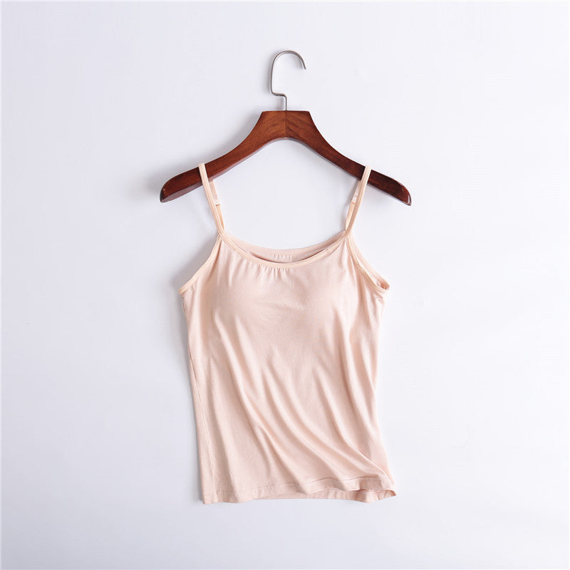 Tank Top with Built-In Shelf Bra Viscose Fiber Adjustable Straps Multiple Colors