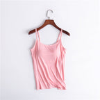Tank Top with Built-In Shelf Bra Viscose Fiber Adjustable Straps Multiple Colors