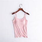 Tank Top with Built-In Shelf Bra Viscose Fiber Adjustable Straps Multiple Colors
