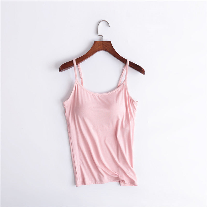 Tank Top with Built-In Shelf Bra Viscose Fiber Adjustable Straps Multiple Colors