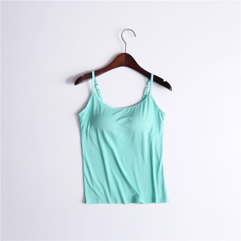 Tank Top with Built-In Shelf Bra Viscose Fiber Adjustable Straps Multiple Colors