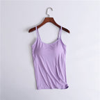 Tank Top with Built-In Shelf Bra Viscose Fiber Adjustable Straps Multiple Colors